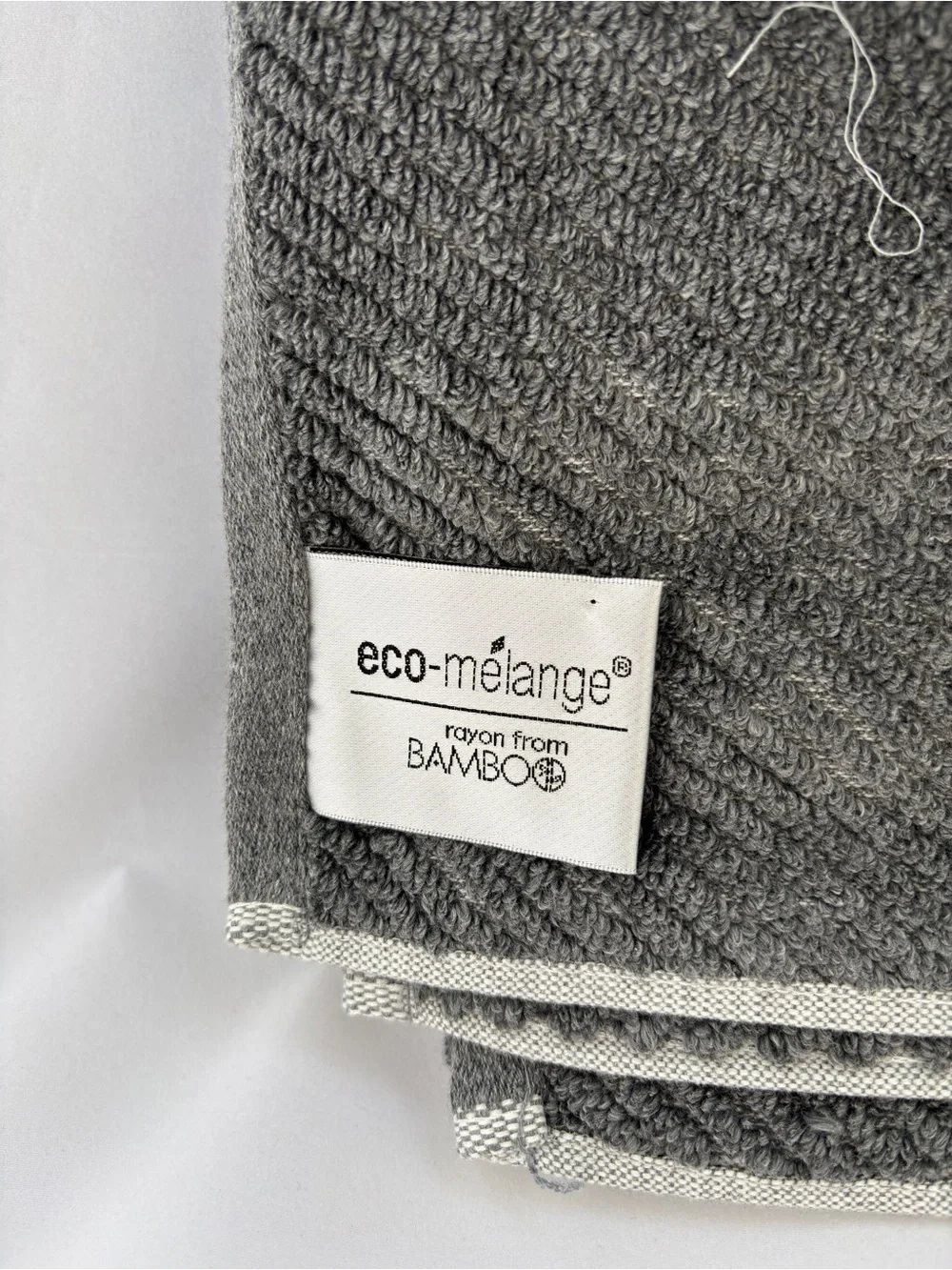NWT 2Pc Eco-Melange Bamboo Charcoal Grey Bath Towels Diagonal Ribbed Textured